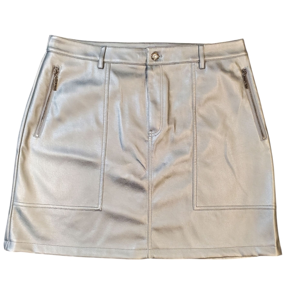 Marc New York Metallic Silver Faux Leather High Rise Skirt Size 16